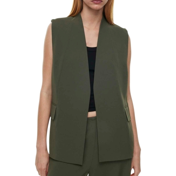 Babaton Jackets & Blazers - Aritzia Babaton Expert Vest Relaxed Open-front Crepe Vest Dark Olive Women's XS